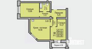 3-к квартира, строящийся дом, 65м2, 2/9 этаж