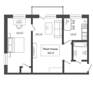2-к квартира, вторичка, 46м2, 2/5 этаж
