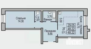 2-к квартира, строящийся дом, 48м2, 1/9 этаж