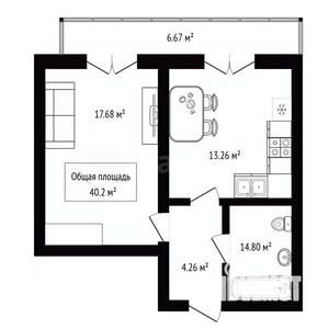 1-к квартира, вторичка, 40м2, 3/5 этаж