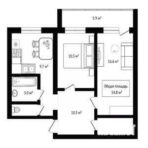 2-к квартира, вторичка, 55м2, 9/9 этаж
