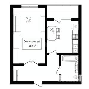 1-к квартира, вторичка, 36м2, 1/9 этаж