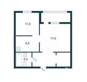 2-к квартира, вторичка, 43м2, 1/5 этаж