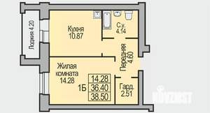 1-к квартира, строящийся дом, 39м2, 5/9 этаж