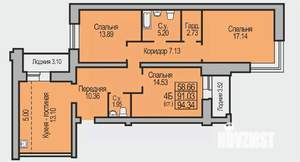 4-к квартира, строящийся дом, 94м2, 6/9 этаж