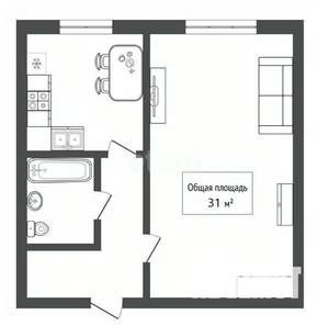 1-к квартира, вторичка, 31м2, 1/9 этаж