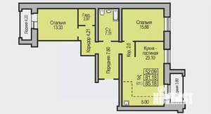 3-к квартира, строящийся дом, 85м2, 6/9 этаж
