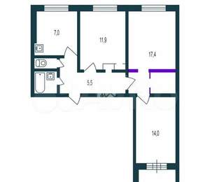 3-к квартира, вторичка, 58м2, 3/5 этаж