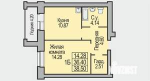 1-к квартира, строящийся дом, 39м2, 4/9 этаж