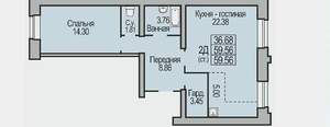 2-к квартира, вторичка, 60м2, 1/10 этаж