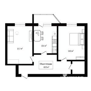2-к квартира, вторичка, 60м2, 2/6 этаж