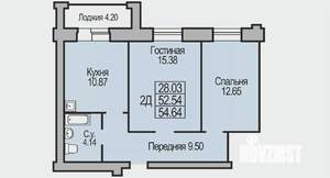 2-к квартира, строящийся дом, 55м2, 7/9 этаж