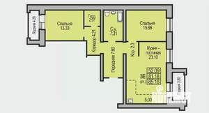3-к квартира, строящийся дом, 85м2, 8/9 этаж