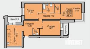 4-к квартира, строящийся дом, 94м2, 2/9 этаж
