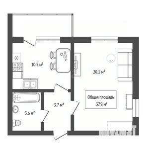 1-к квартира, вторичка, 38м2, 7/9 этаж