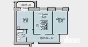 2-к квартира, строящийся дом, 55м2, 3/9 этаж