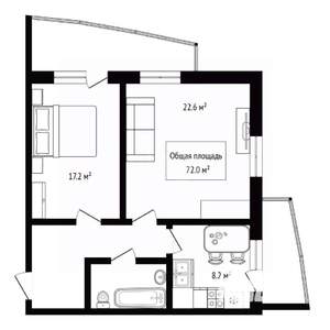 2-к квартира, вторичка, 72м2, 13/16 этаж