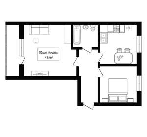 2-к квартира, вторичка, 42м2, 1/3 этаж