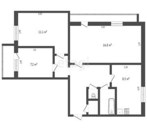 3-к квартира, вторичка, 60м2, 2/4 этаж