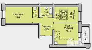 3-к квартира, строящийся дом, 61м2, 9/9 этаж
