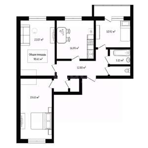 4-к квартира, вторичка, 90м2, 6/10 этаж