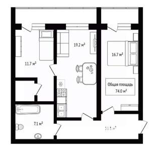 2-к квартира, вторичка, 74м2, 3/5 этаж