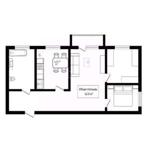 3-к квартира, вторичка, 62м2, 4/5 этаж