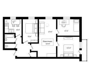 4-к квартира, вторичка, 62м2, 3/5 этаж