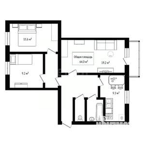 3-к квартира, вторичка, 64м2, 2/5 этаж