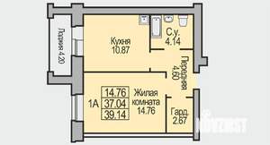 1-к квартира, строящийся дом, 39м2, 3/9 этаж