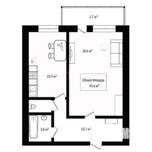 1-к квартира, вторичка, 46м2, 1/5 этаж