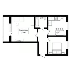 2-к квартира, вторичка, 42м2, 1/3 этаж