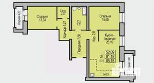 3-к квартира, строящийся дом, 85м2, 9/9 этаж
