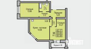 3-к квартира, строящийся дом, 65м2, 3/9 этаж