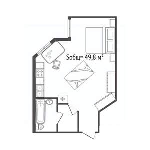 1-к квартира, вторичка, 50м2, 1/5 этаж