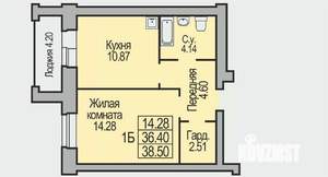 1-к квартира, строящийся дом, 39м2, 9/9 этаж