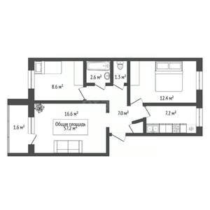 3-к квартира, вторичка, 57м2, 5/6 этаж