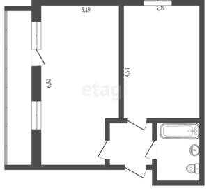 1-к квартира, вторичка, 40м2, 4/4 этаж