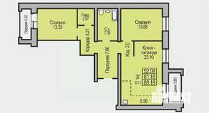 3-к квартира, строящийся дом, 85м2, 7/9 этаж