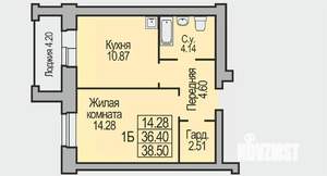 1-к квартира, строящийся дом, 39м2, 6/9 этаж
