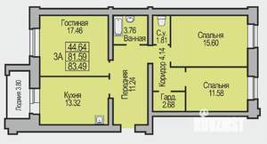 3-к квартира, строящийся дом, 83м2, 8/9 этаж